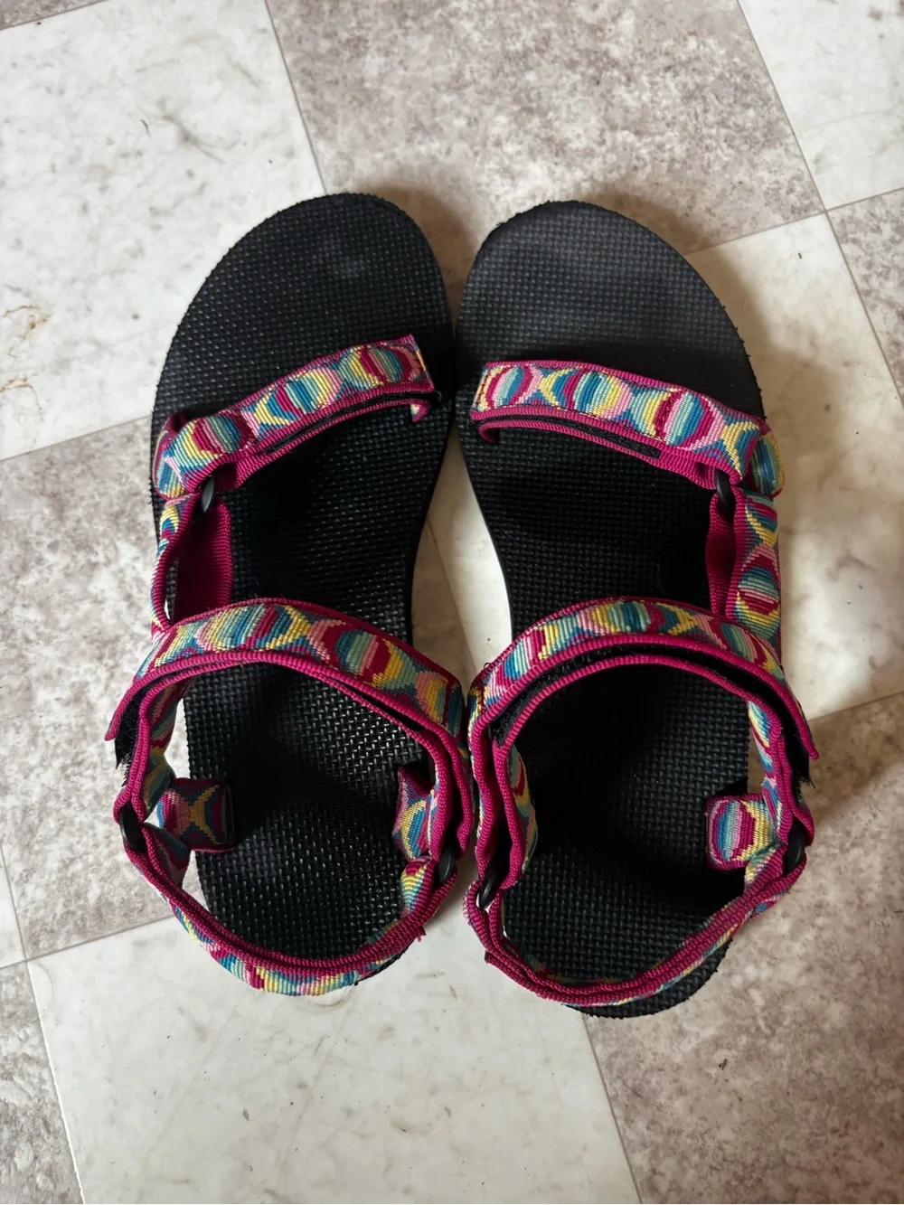 Teva Pink Black Velcro Strap Moon Phase Multi Sandals Women’s 9